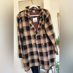 Anne Klein Black and Tan Checkered Trench Coat